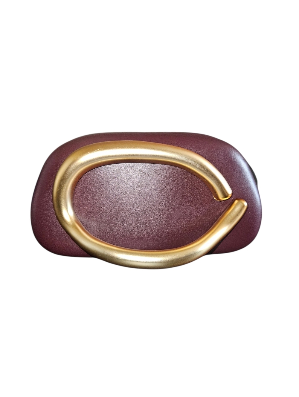 Women's Burgundy Faux Leather Gold Accented Sculpted  Handheld Clutch NEW